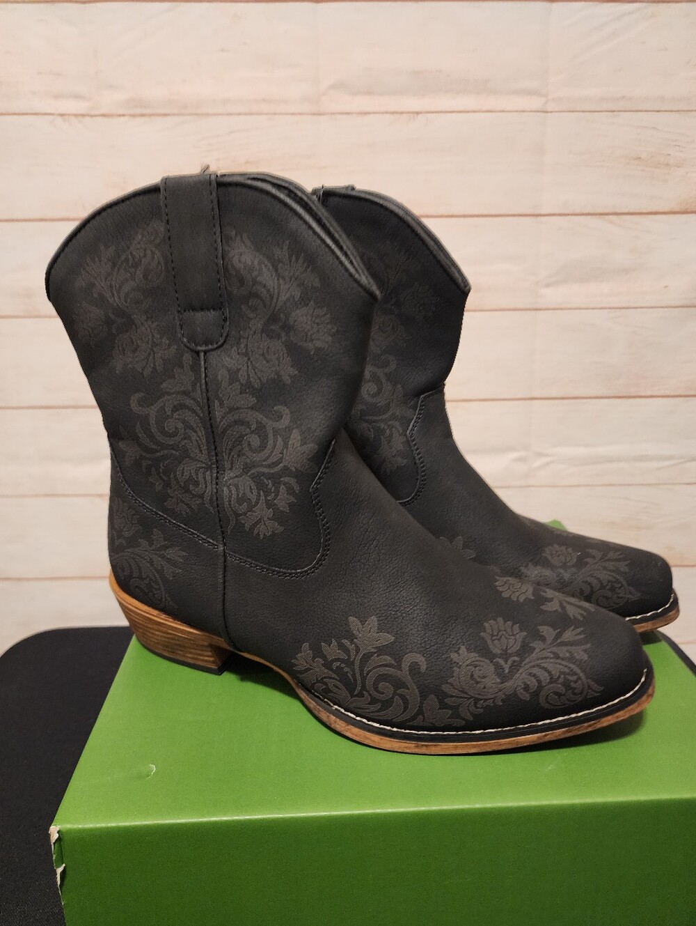 Women's Embossed Black Western Ankle Booties